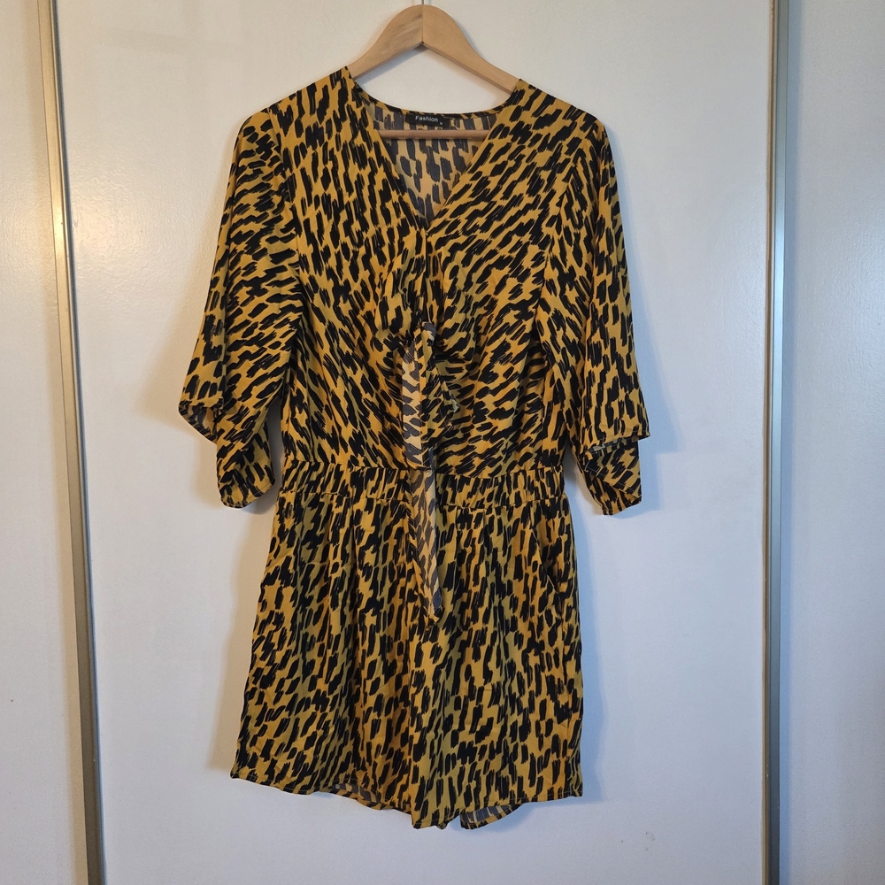 Yellow and Black Patterned Romper - image 1